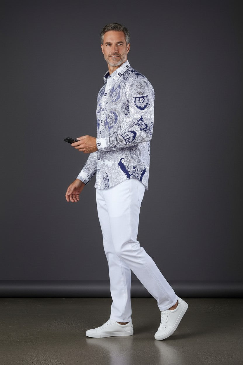blue dress pants grey shirt Charlie Men's Slim Shirt – Tibi Official main image 1