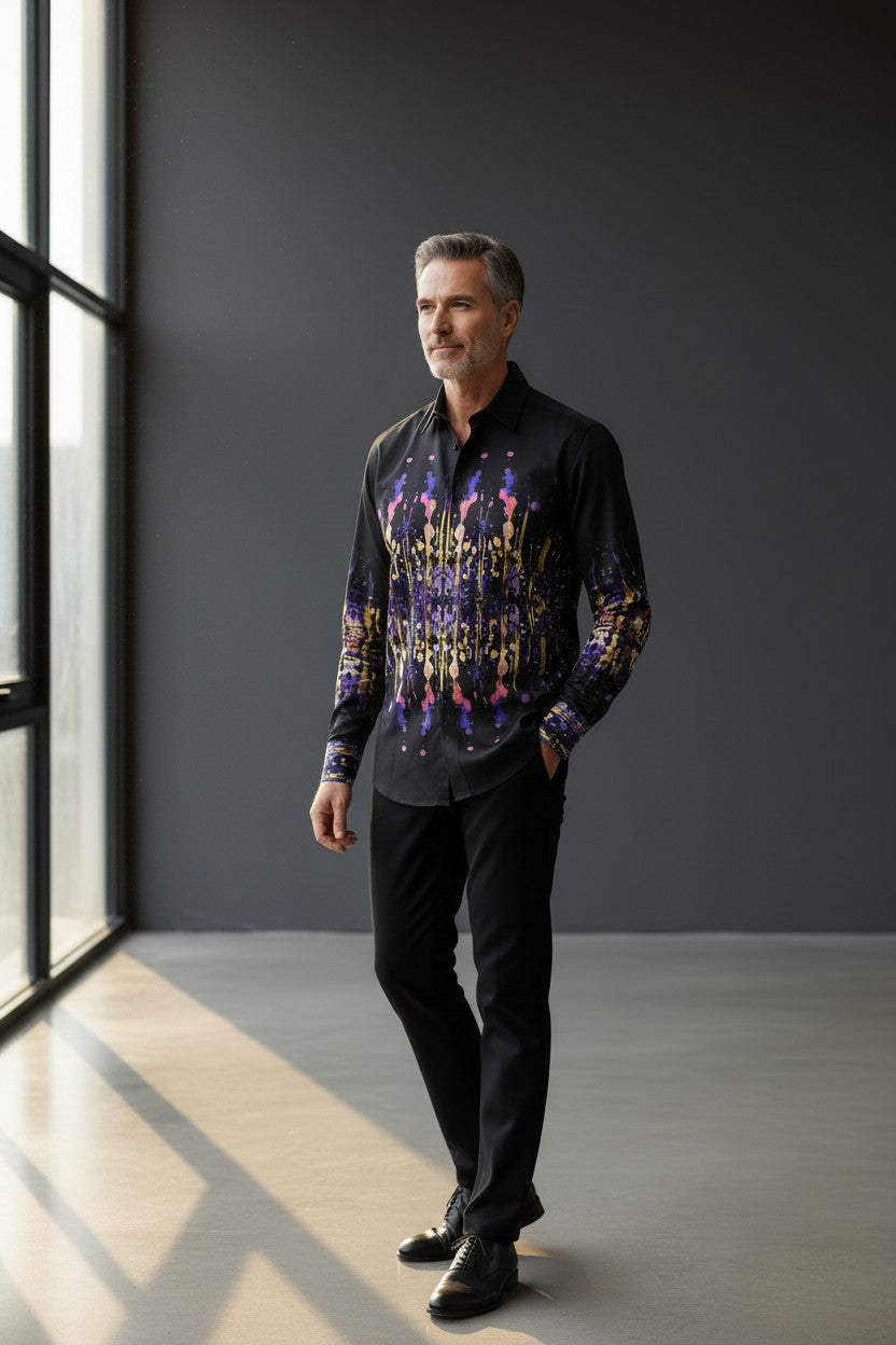 Cosmic Cascade Button-Down CASUAL Shirt