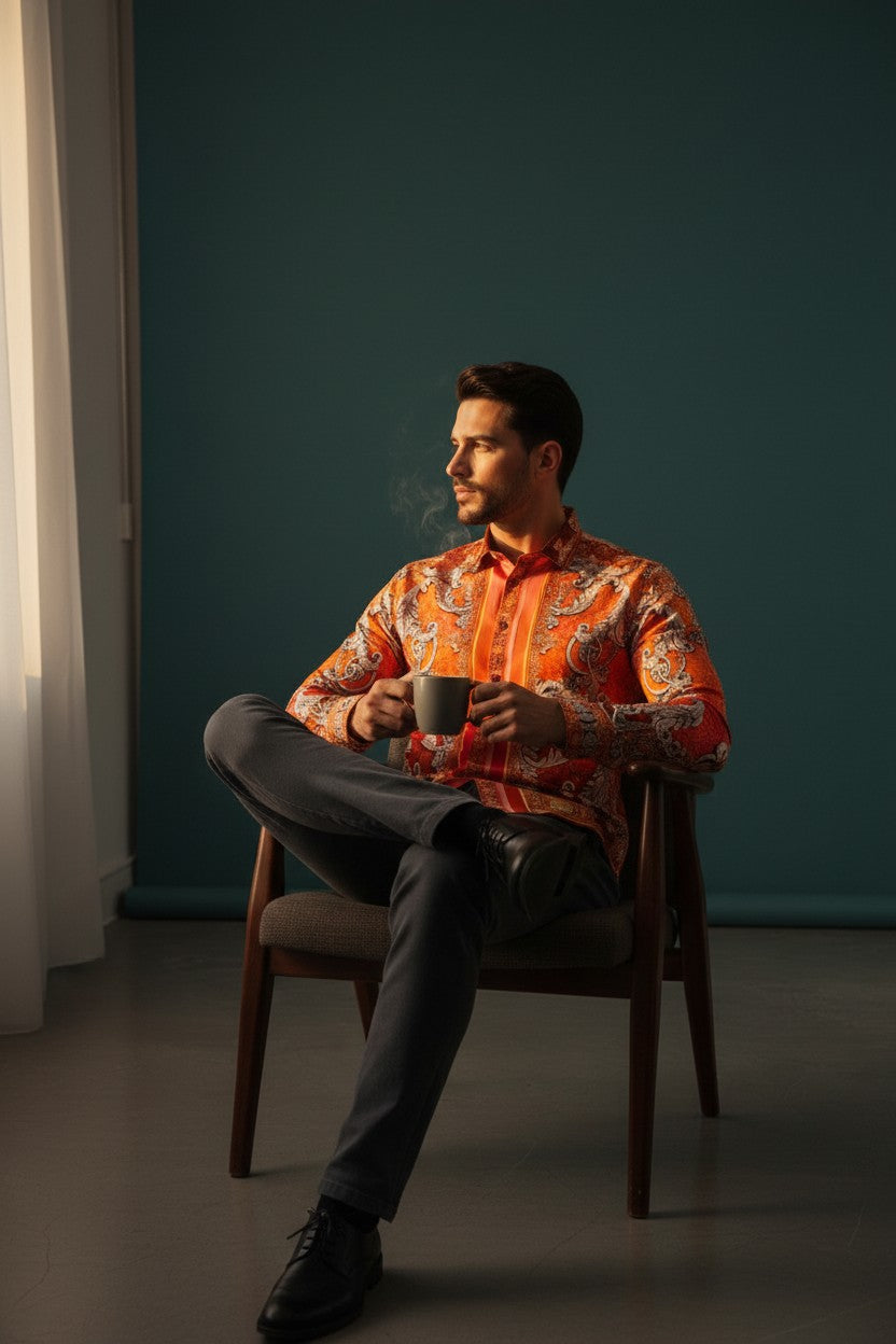 Men's Floral Exquisite Long Sleeve Shirt