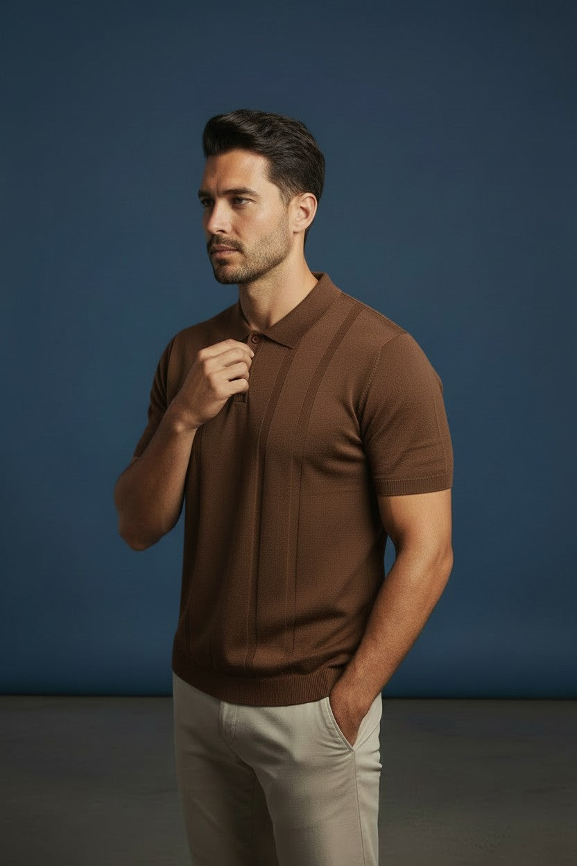 Vercini Ribbed Knit Polo Shirt – Men's Short Sleeve