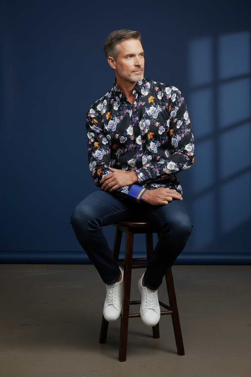 Midnight Blossom Fitted Dress Shirt