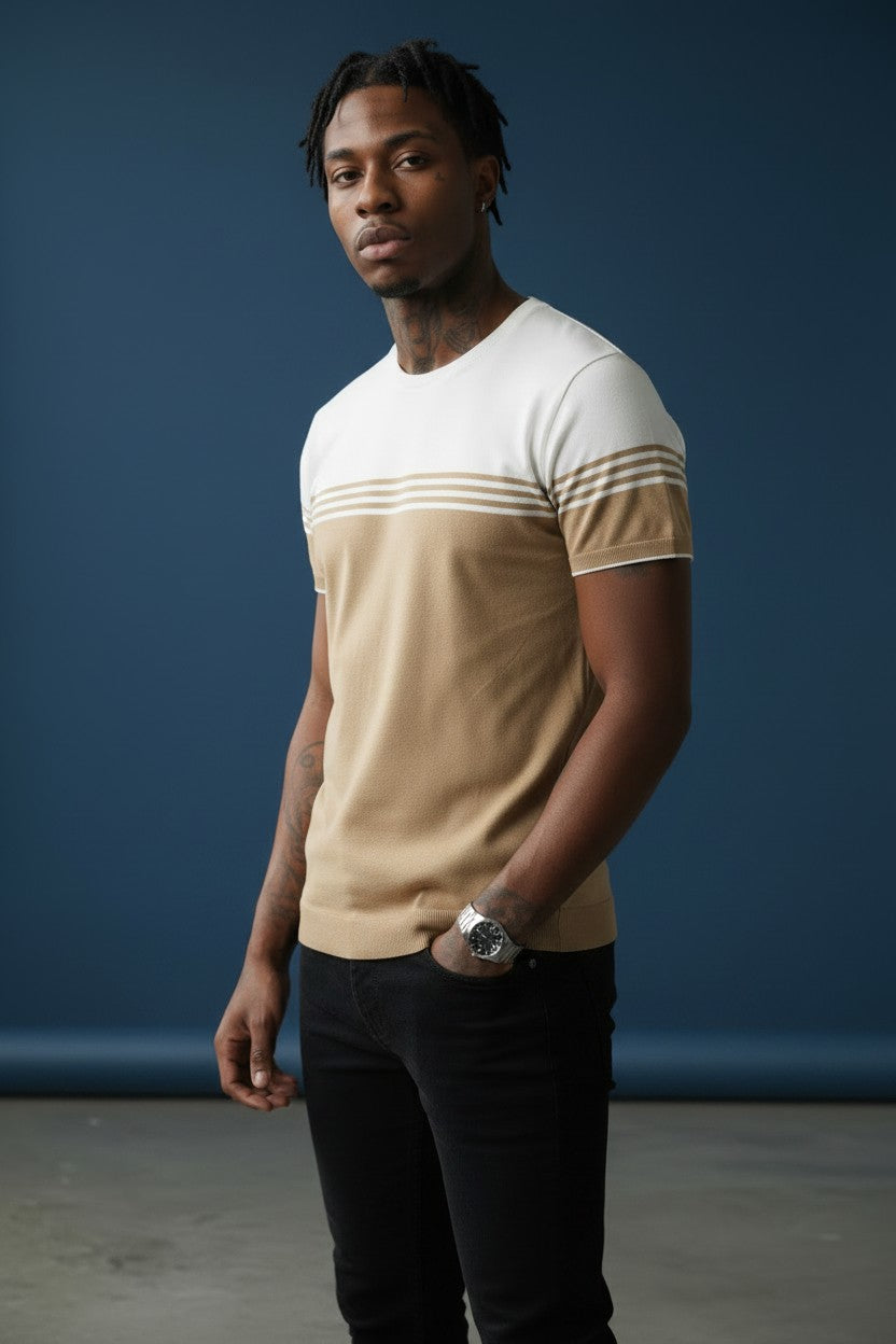 Vercini by CE&CE Striped T-Shirt – Soft Luxe in Grey, Blue & Beige