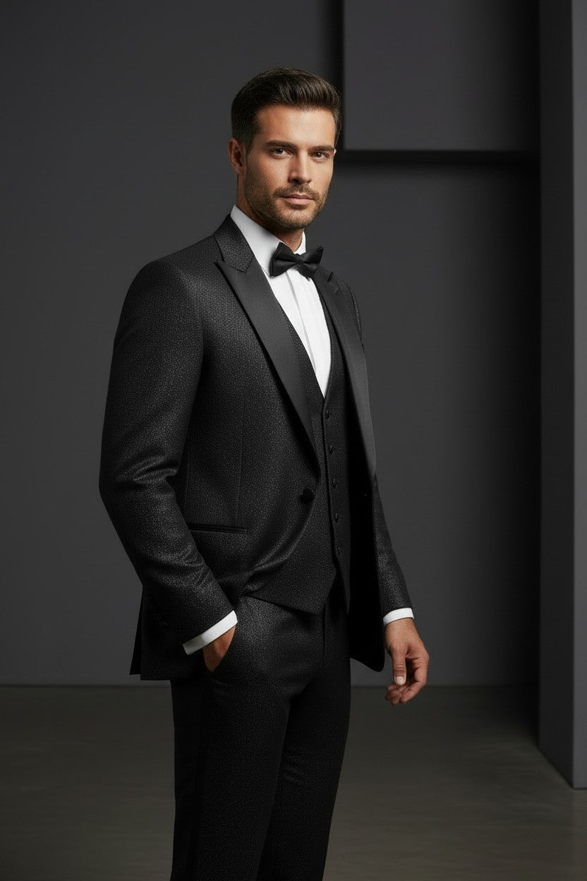 Vercini Men's Black Tuxedo Suit – Classic Formal Jacket & Trousers