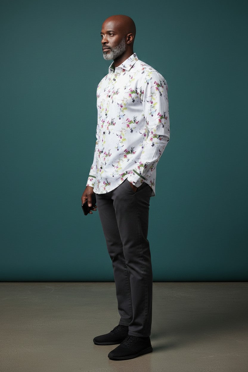 Vercini Floral Print Cotton Shirt - Premium Long Sleeve Button-Up