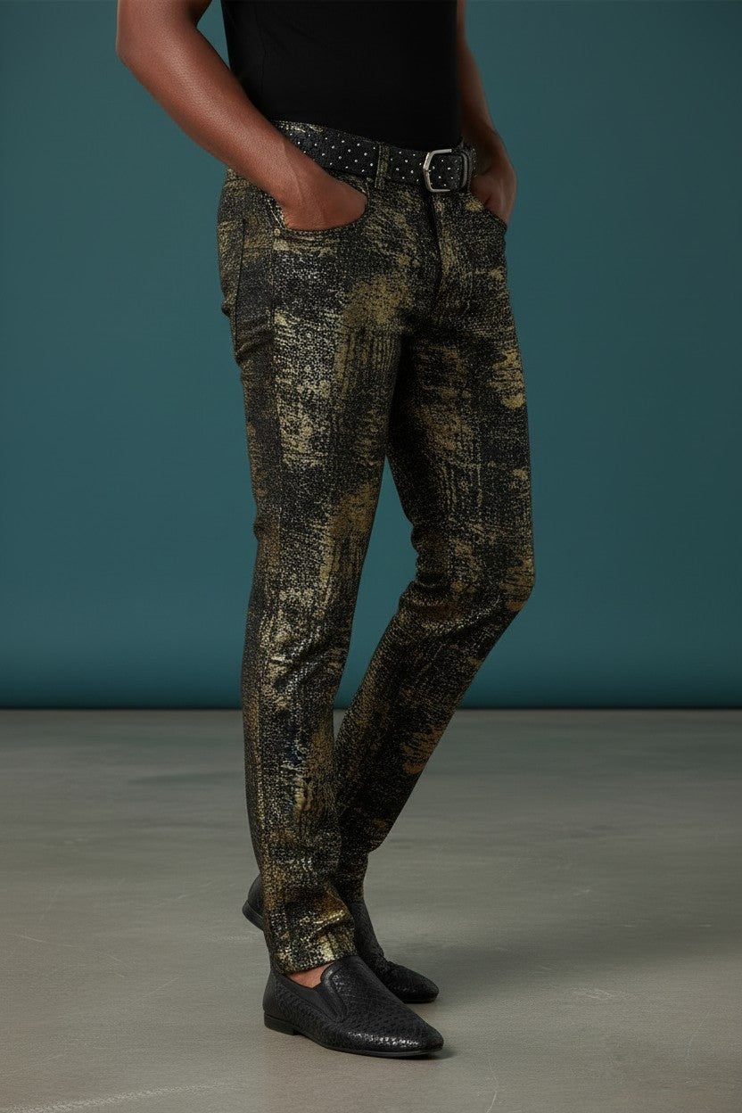 Black Gold Foil Stretchy Pants JEANS Vercini SILVER/BLACK / 30