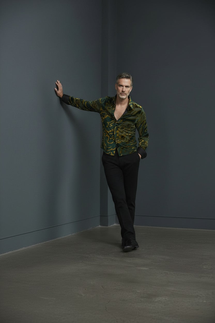 Men's Green & Gold Casual Shirt