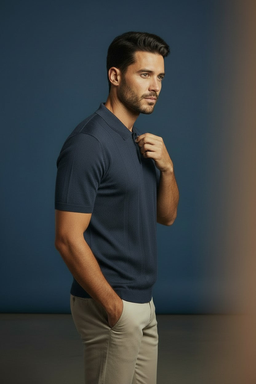 Vercini Ribbed Knit Polo Shirt – Men's Short Sleeve