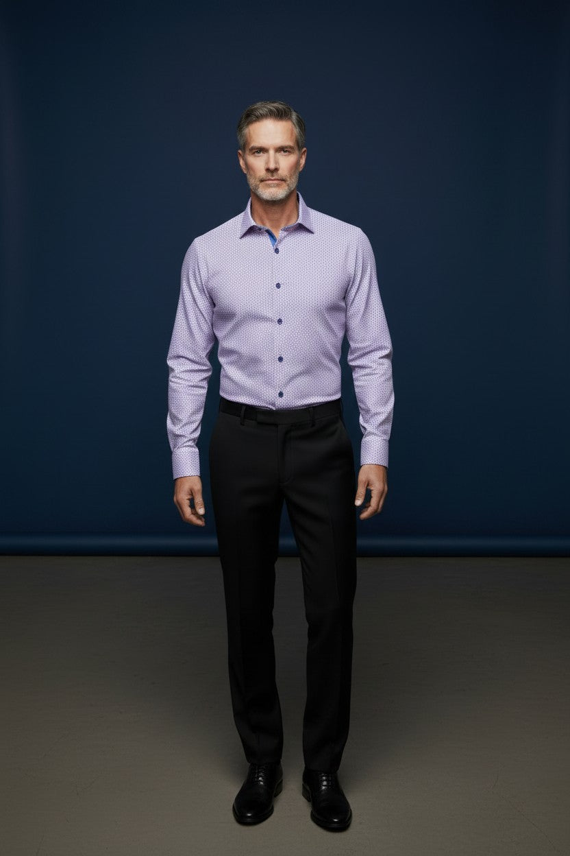 VECS-Z45 Lilac Geo Contrast Trim Shirt