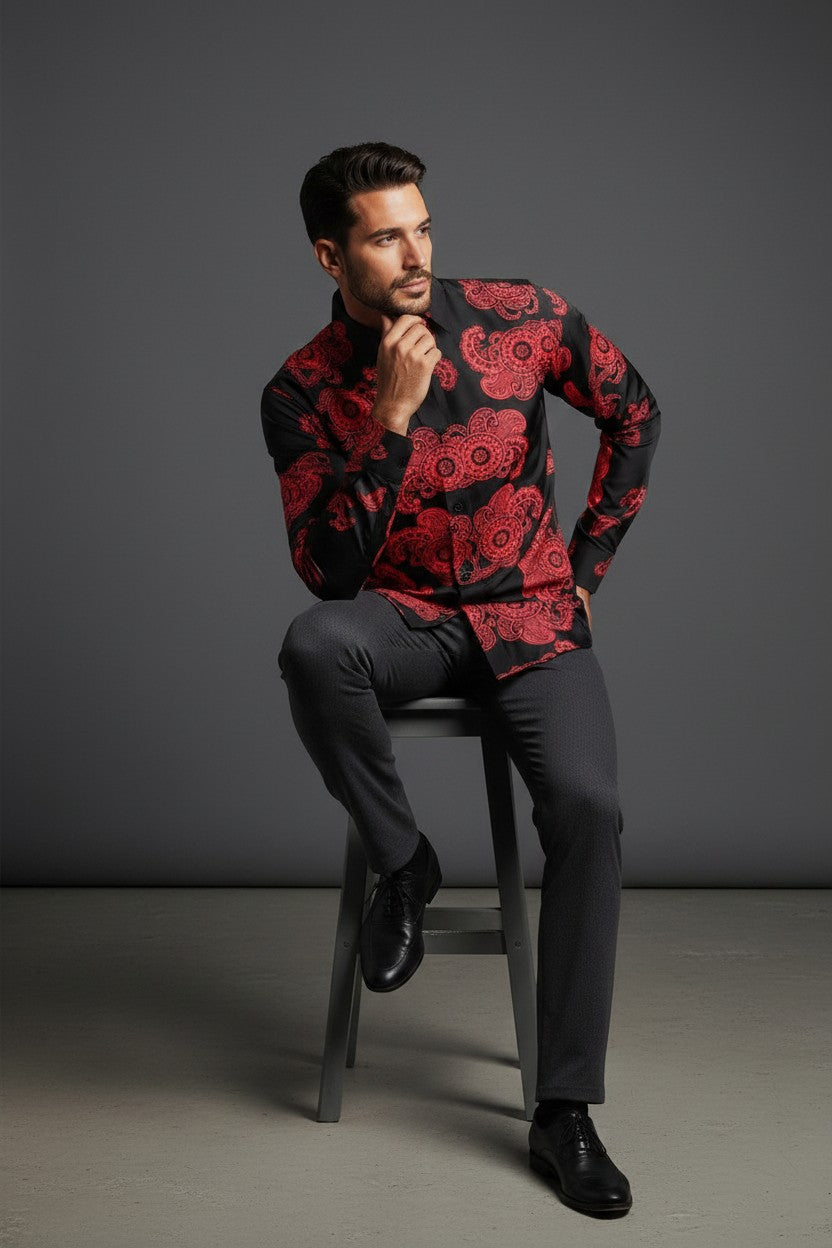 Crimson Rhapsody Printed Casual Shirt