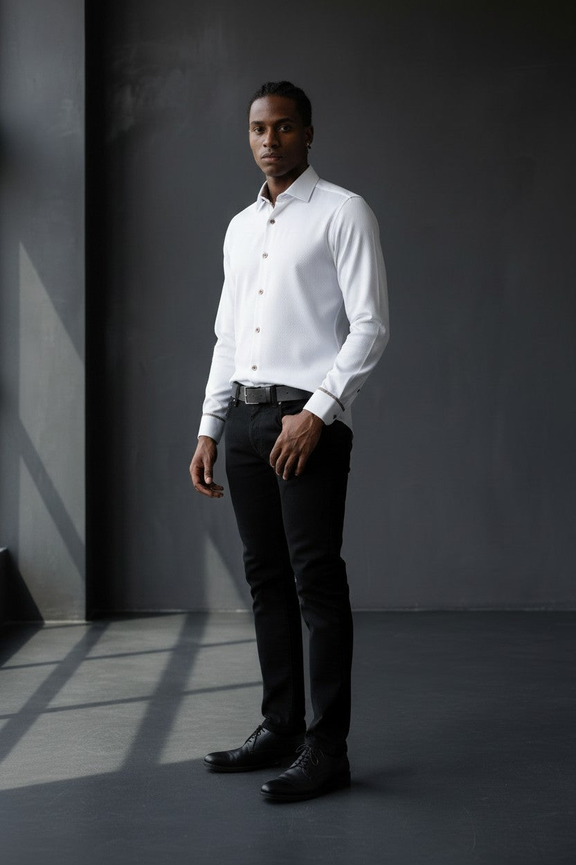 Vercini Y52 Ivory Sand Striped Shirt