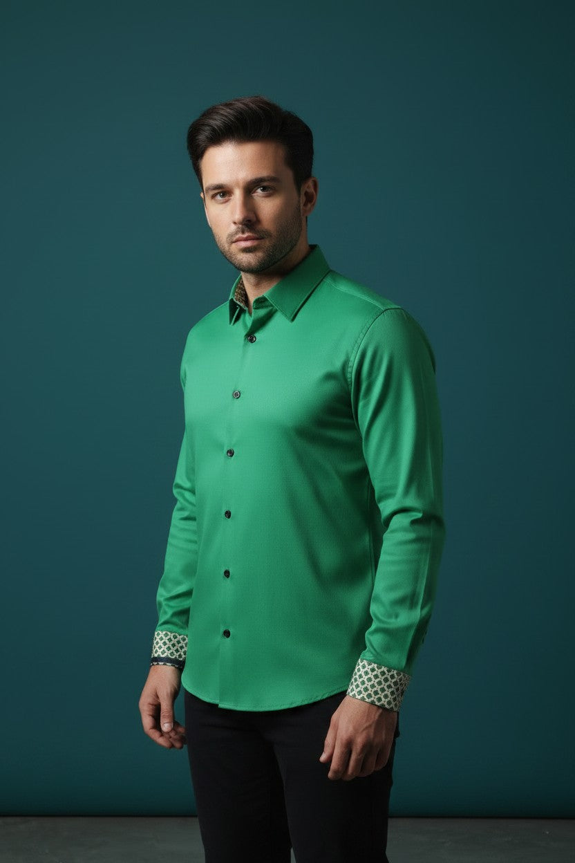 Emerald Enigma Polka Prestige Button-Up Shirt by Vercini
