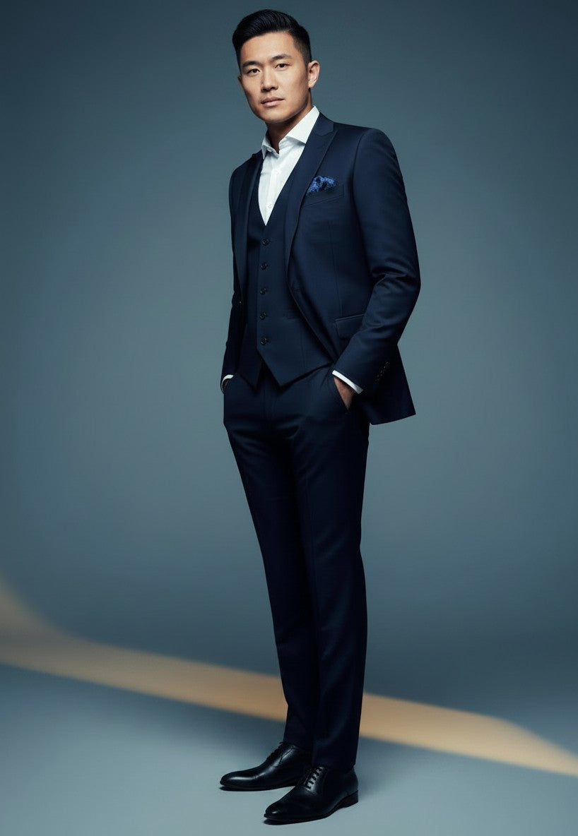 Vercini Slim Fit 3-Piece Suit – Jacket, Vest & Trousers | Black