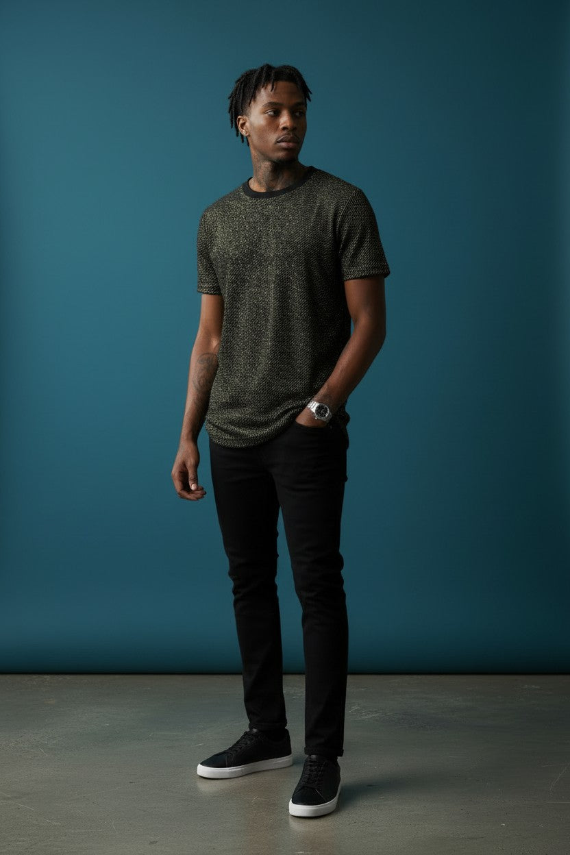 Luminous Nights Black & Gold Glitter Crew Neck Tee