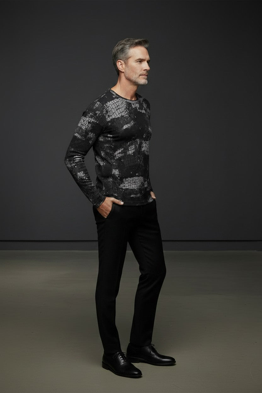 Black & Silver Reptilian Print Long Sleeve Shirt