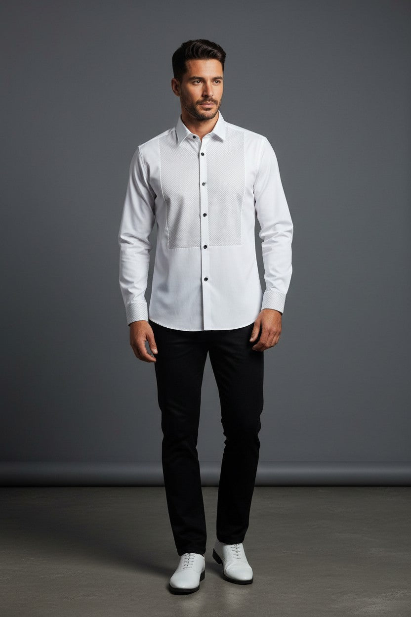 Vercini Pin Dot Embellished Mesh Elegance Dress Shirt