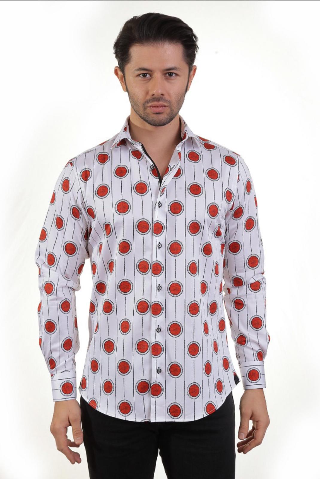 Vercini White & Red Circles Dress Shirt
