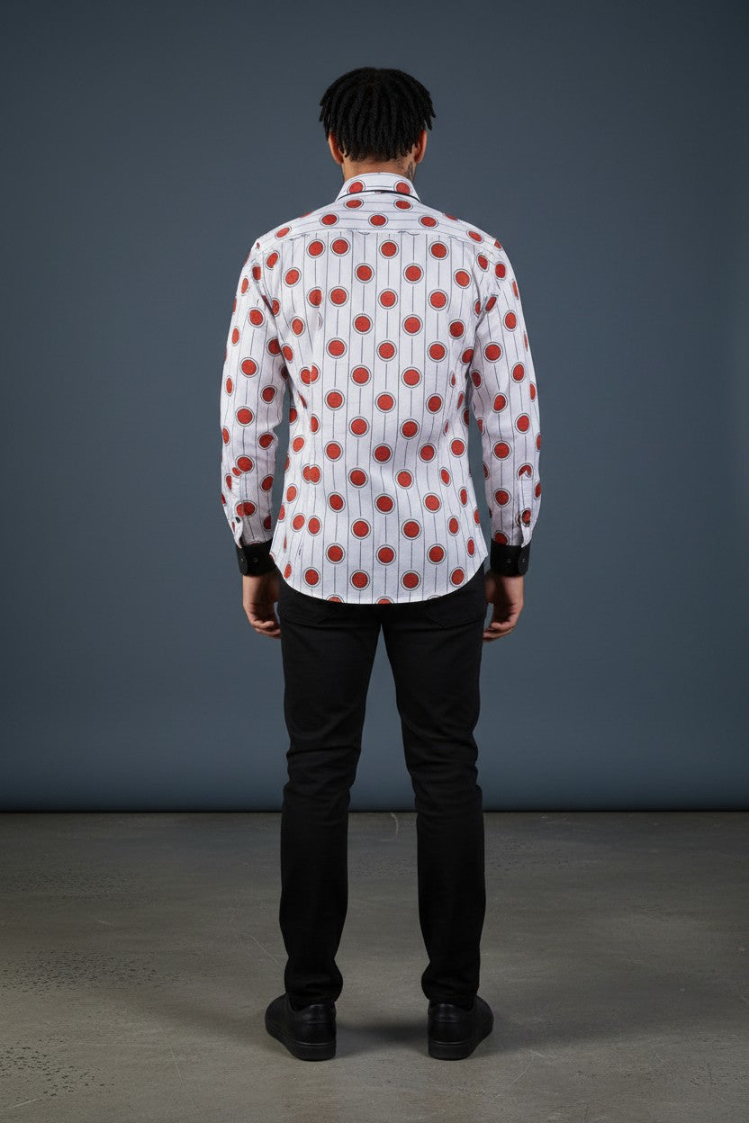 Vercini White & Red Circles Dress Shirt
