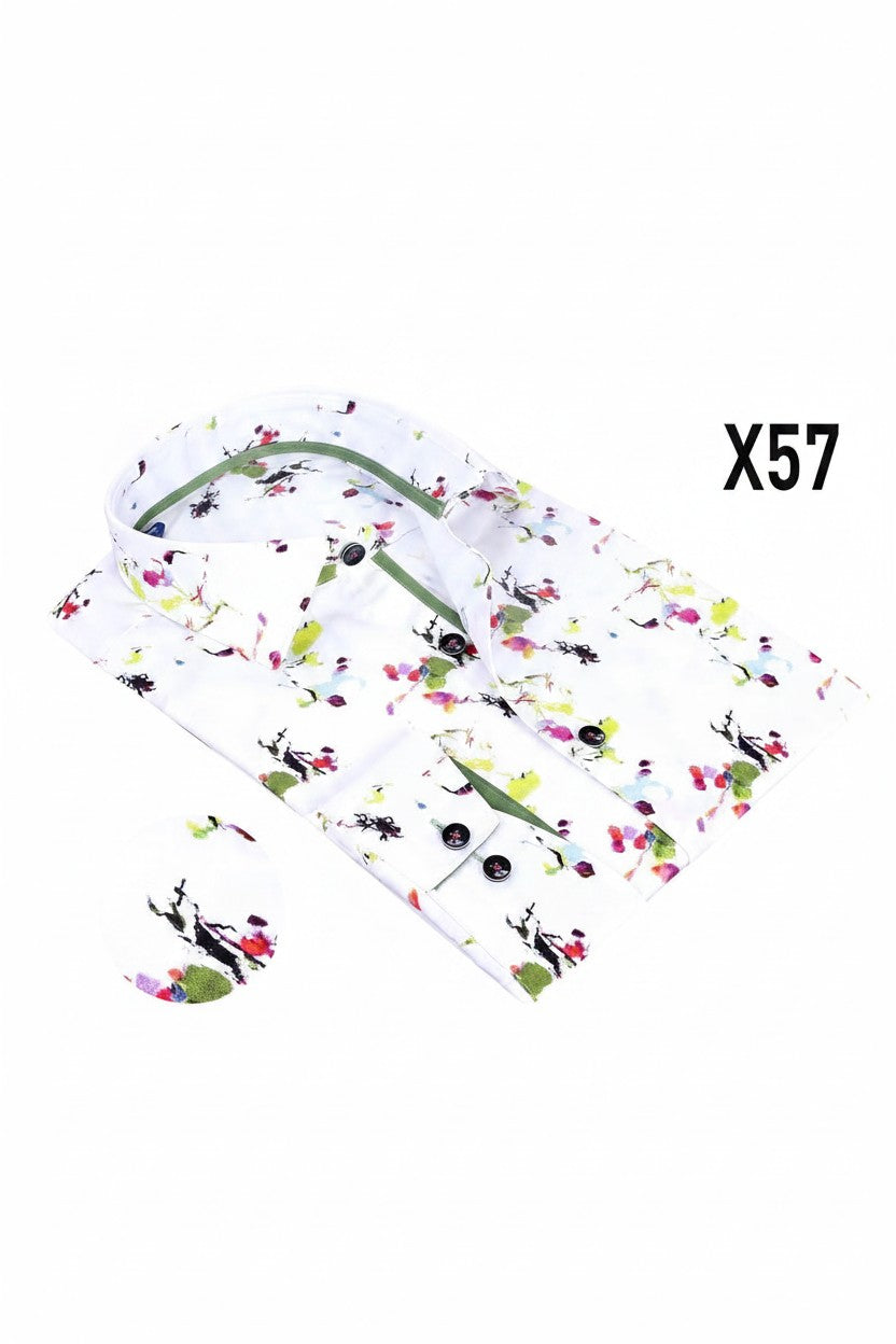 Vercini Floral Print Cotton Shirt - Premium Long Sleeve Button-Up
