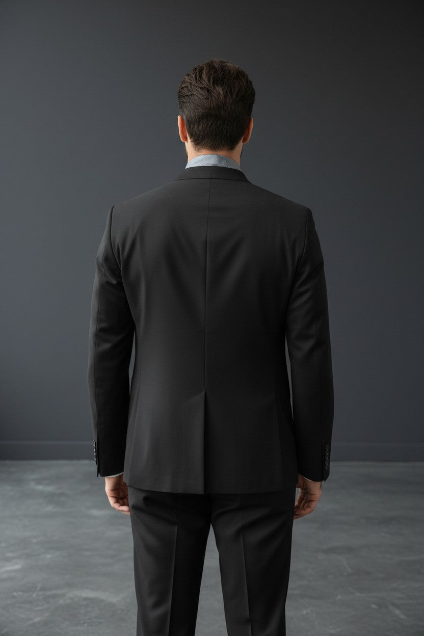 Black Mandarin Collar Tuxedo with Charcoal Paisley Vest & Ascot 2