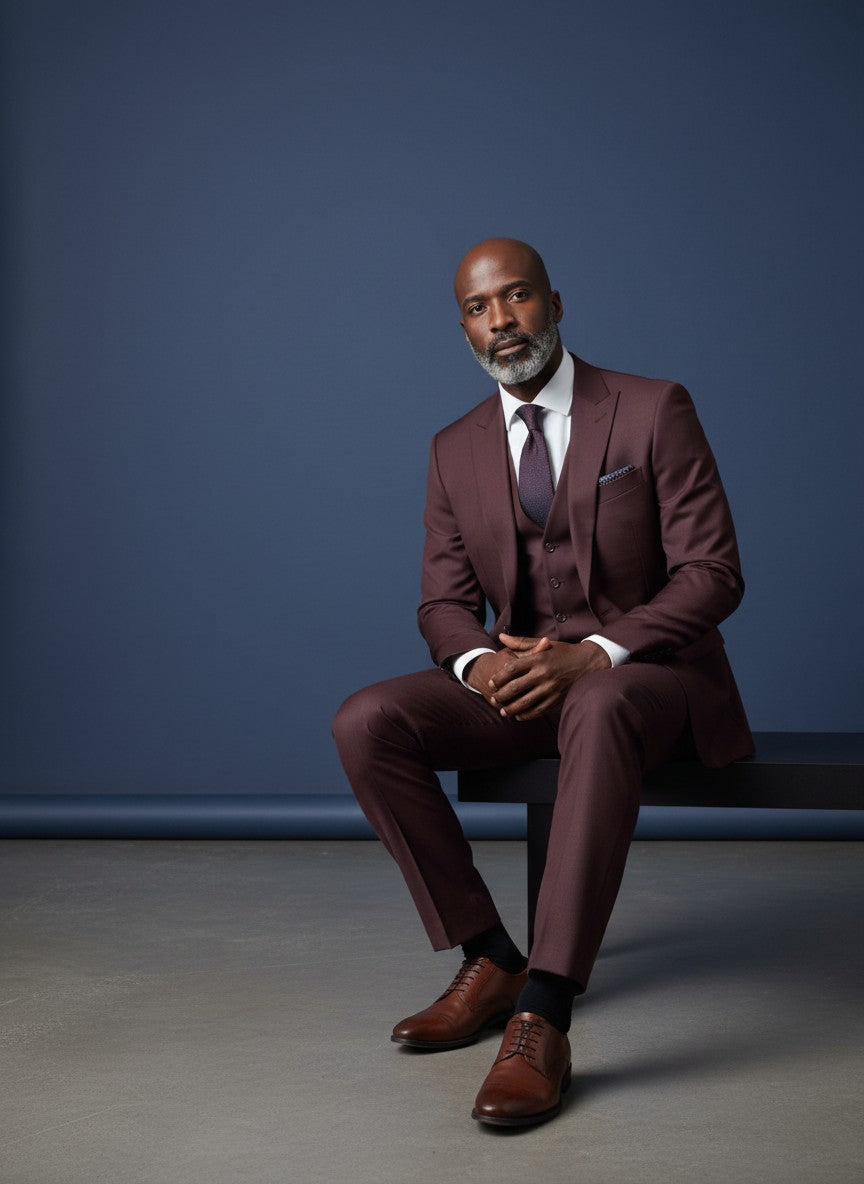 Men's 3 Piece Suit – Burgundy Classic Fit with Red Lining