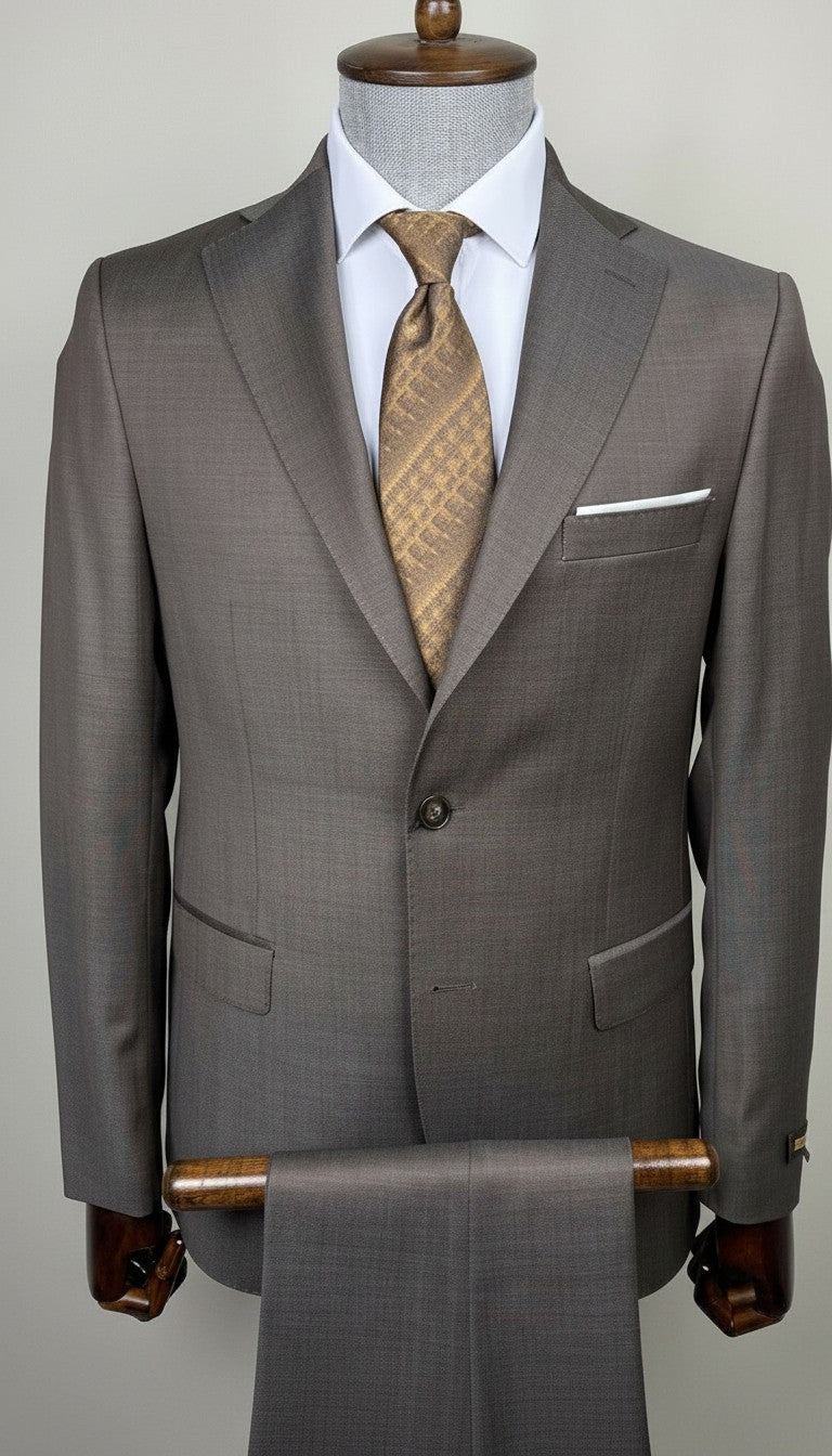 Men's Premium Wool Suit in Taupe | Slim Fit Two-Piece | Vercini