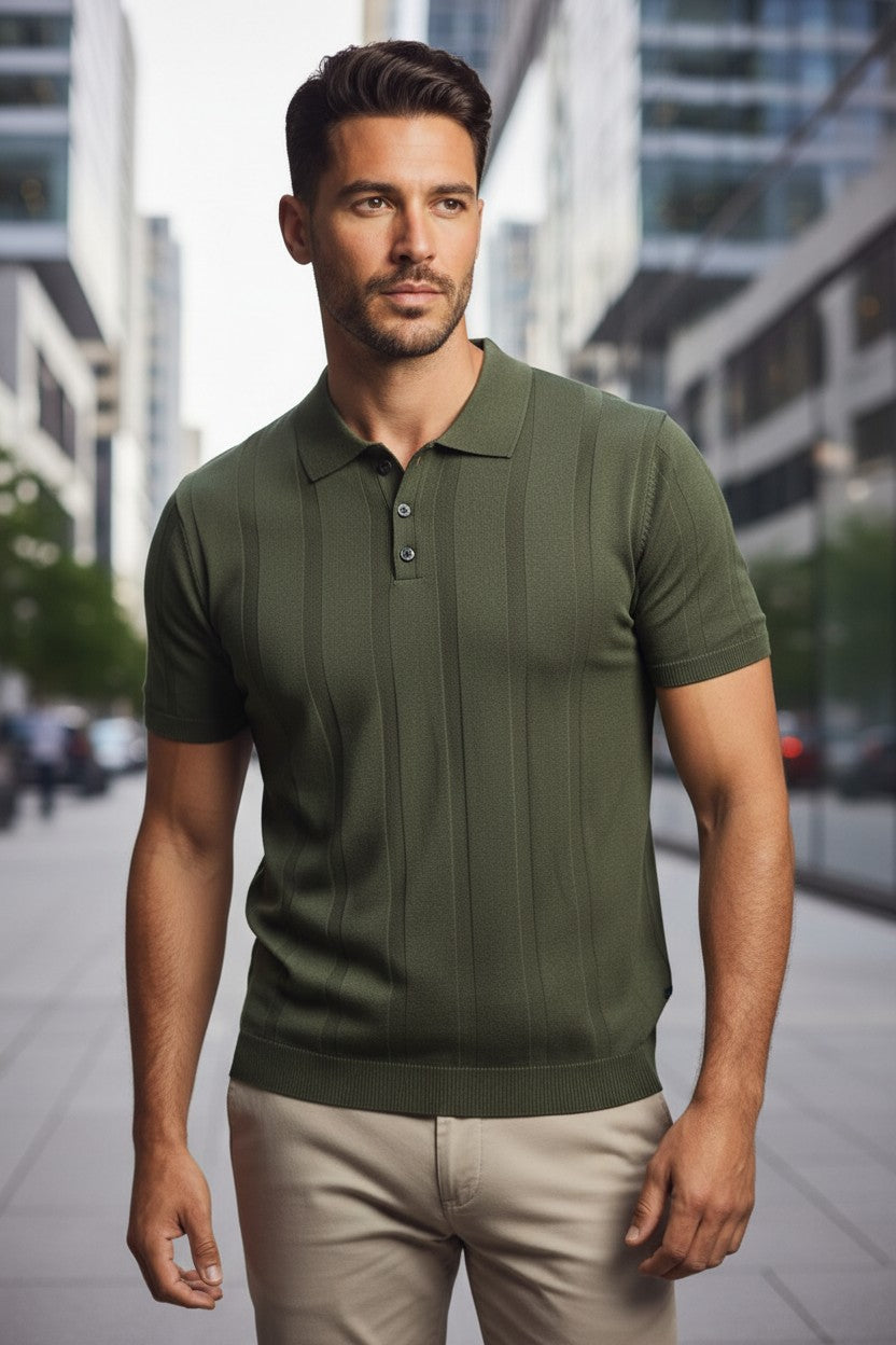 Vercini Ribbed Knit Polo Shirt – Men's Short Sleeve