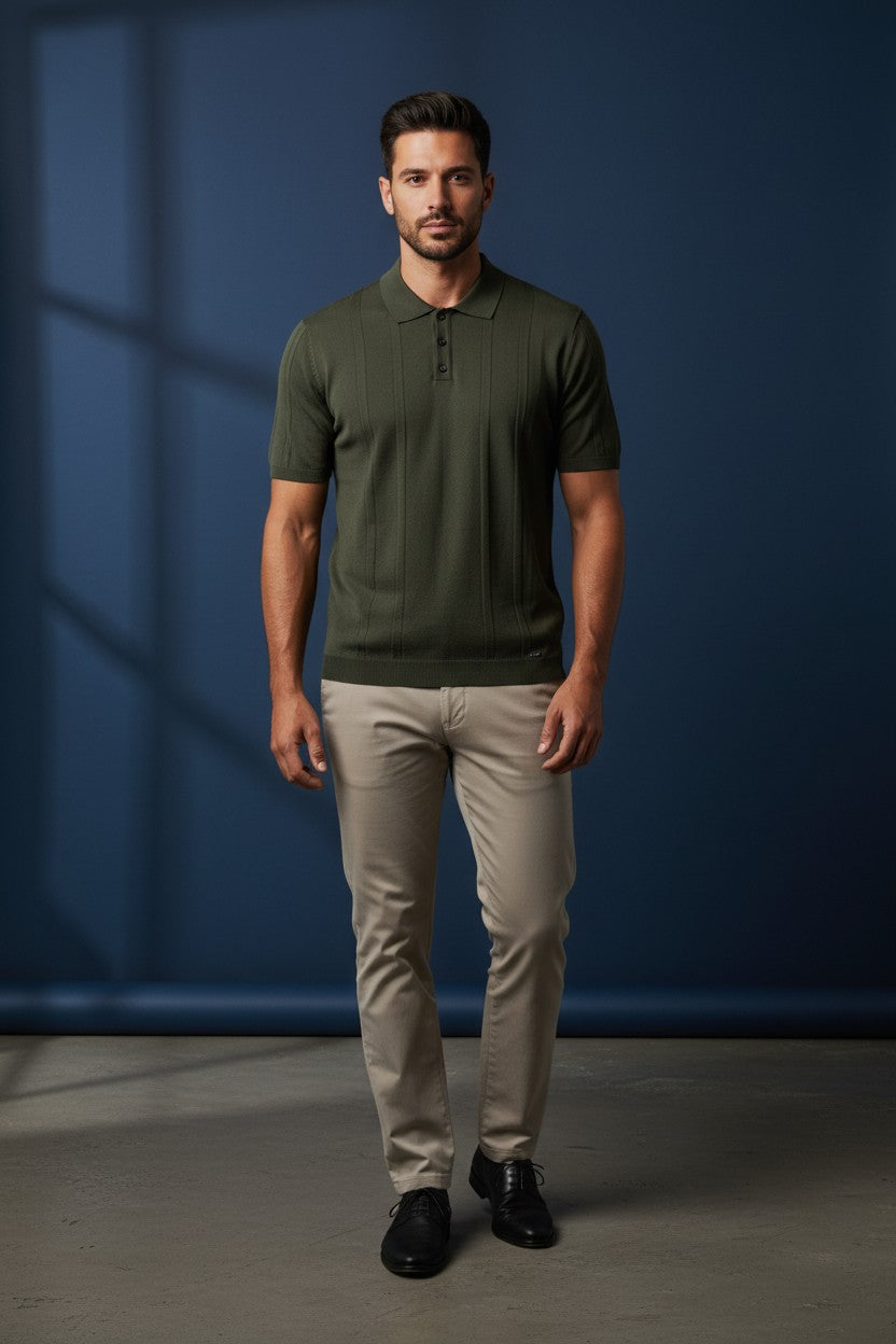 Vercini Ribbed Knit Polo Shirt – Men's Short Sleeve