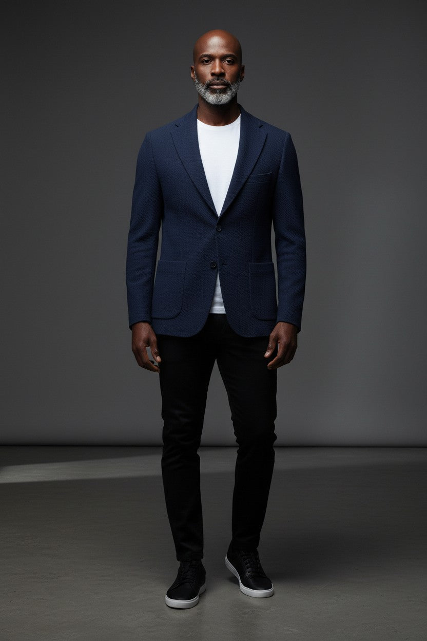 Textured Modern Slim-Fit Blazer rich textured fabric