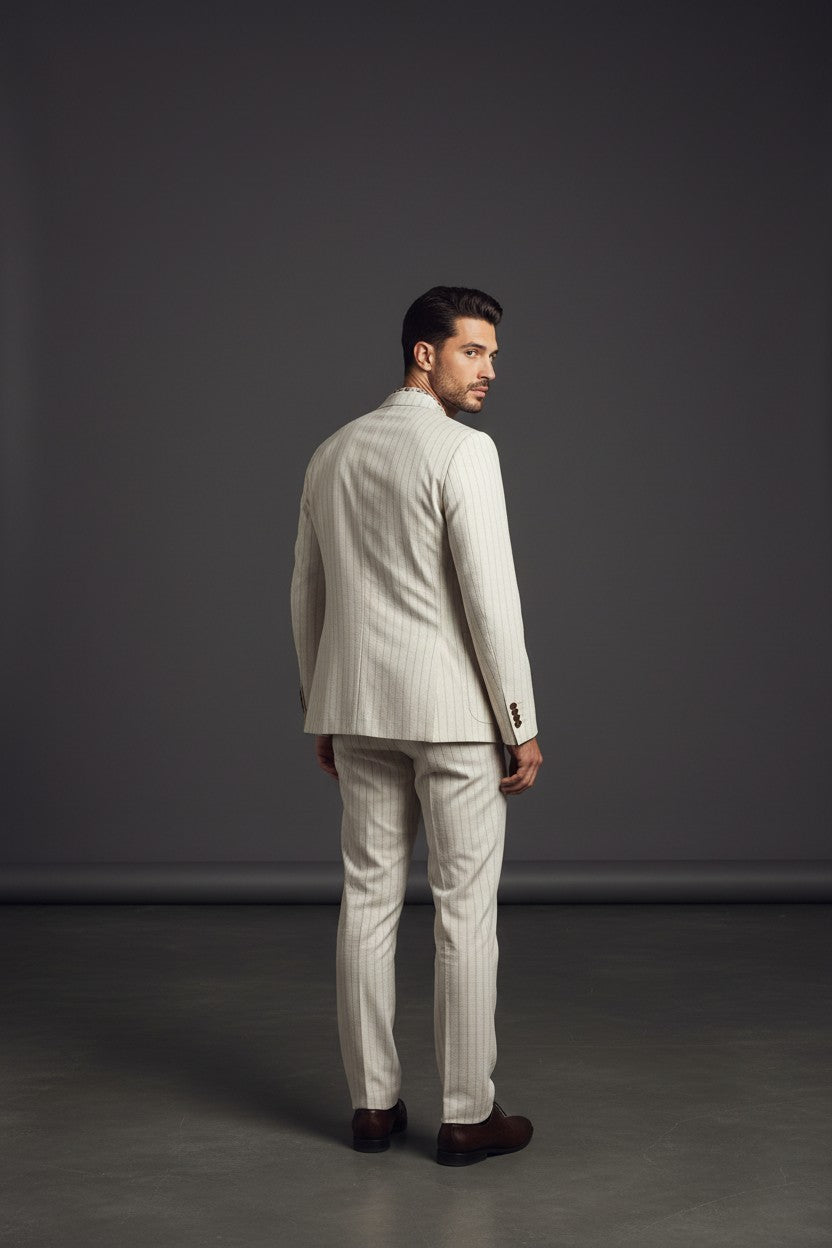 Vercini Seersucker Suit – Ivory Pinstripe
