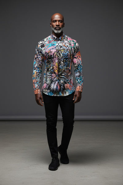 abstract dress shirts Abstract Indigo Button-Up Shirt  Washed Blue Pattern S