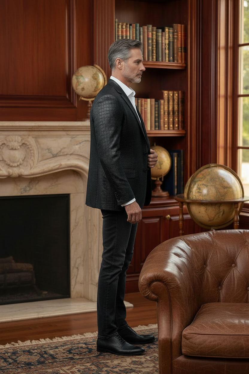 Luxury Crocodile Embossed Blazer - Cognac Brown/black