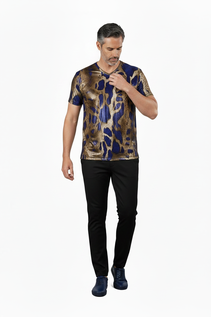 Sapphire Python Print V-Neck Tee
