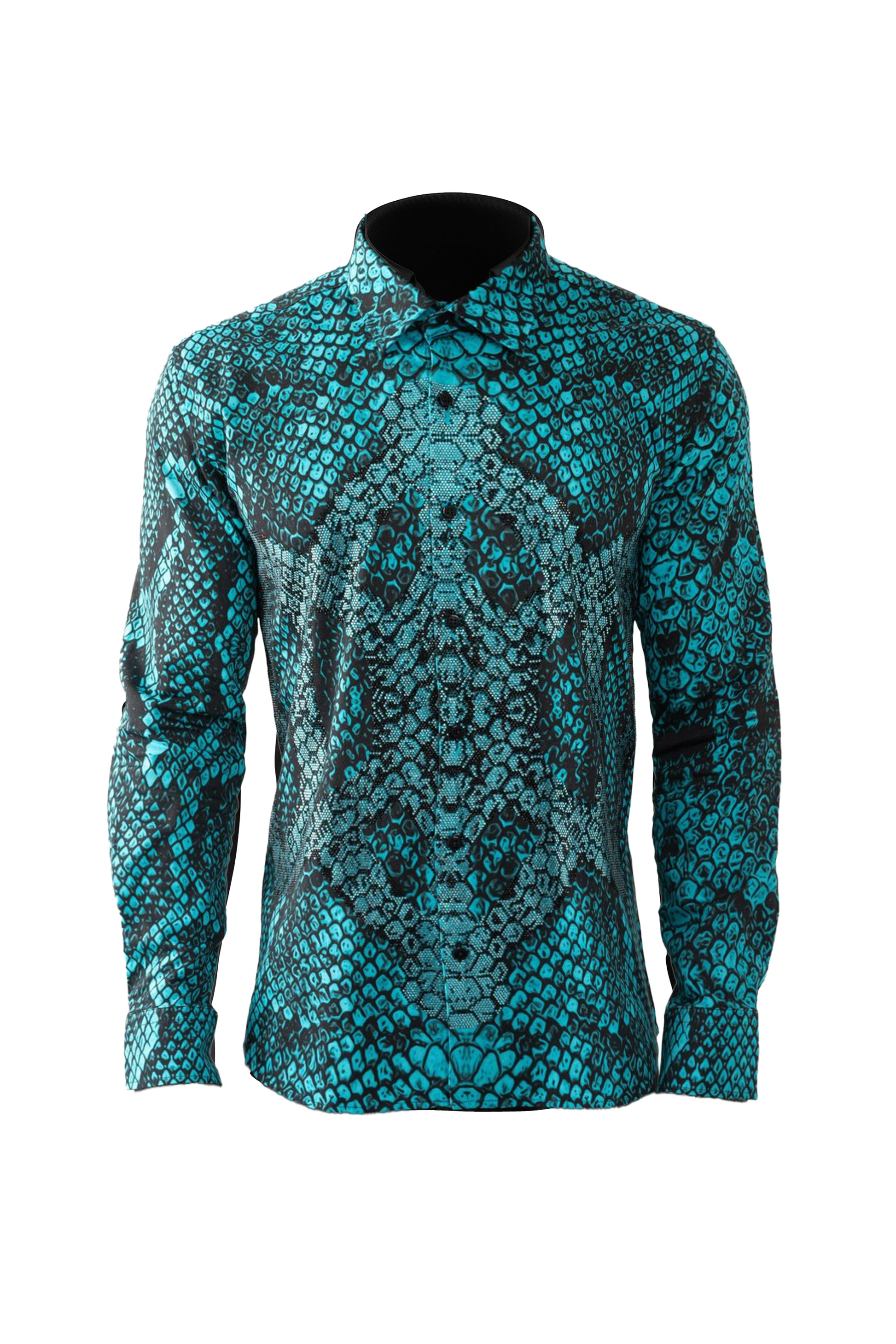 Azure Serpentis Button-Up Shirt CASUAL SHIRT On Sale 30% Off Vercini