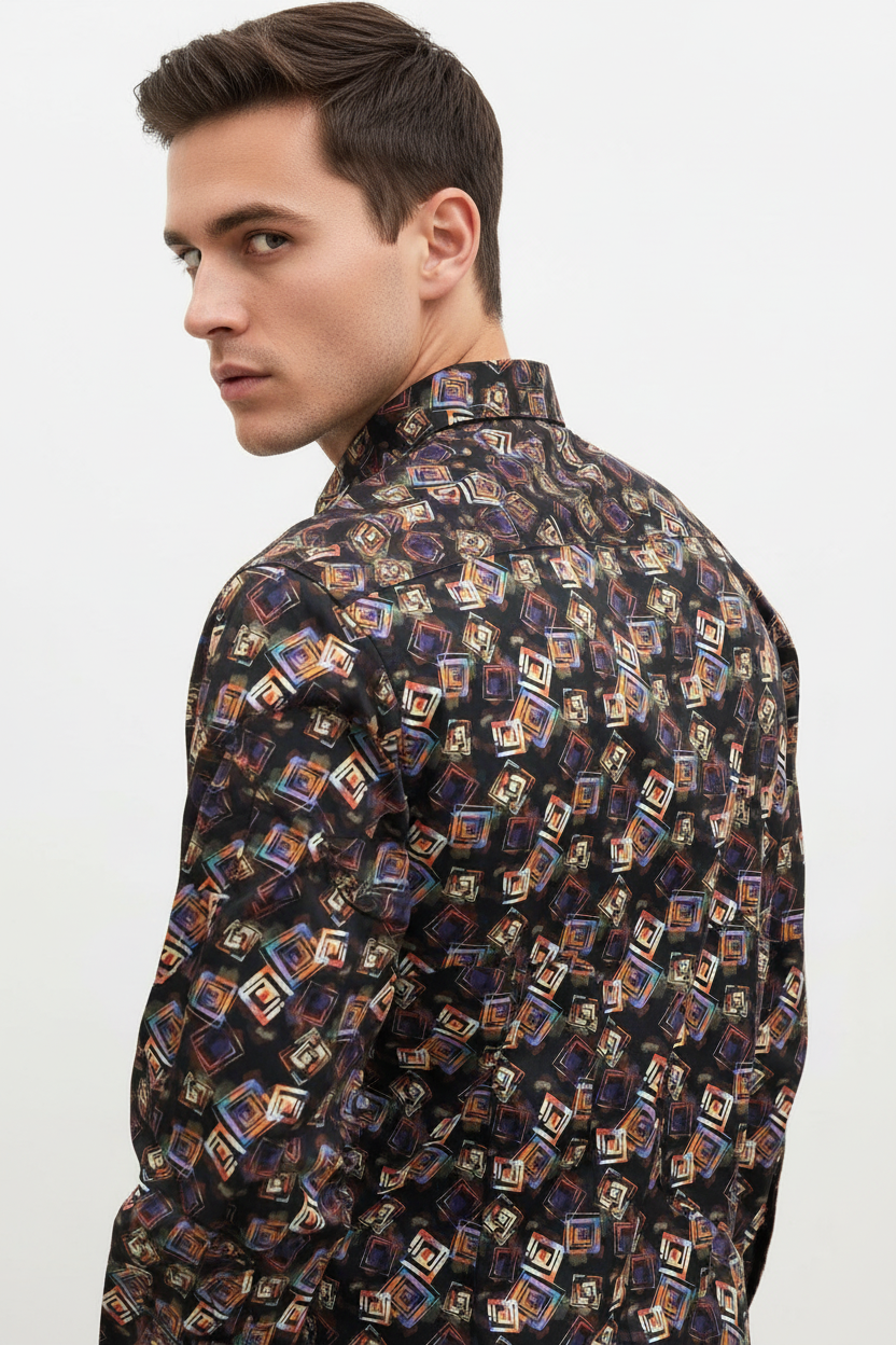 Back View - Geometric Print Shirt
