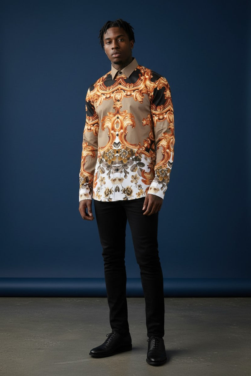 Baroque Brilliance Cotton Men's Casual Shirt CASUAL SHIRT Vercini