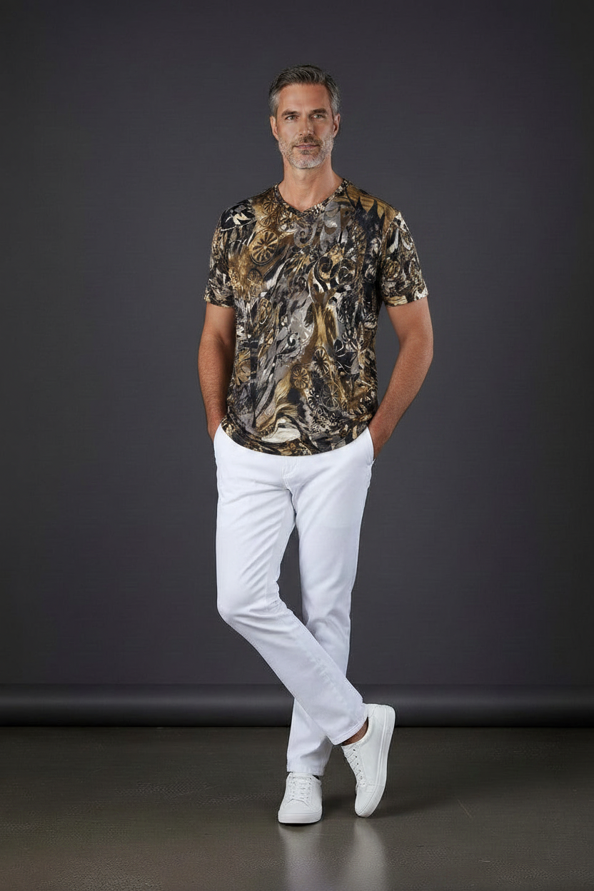 Vercini Baroque Medallion V-Neck T-Shirt