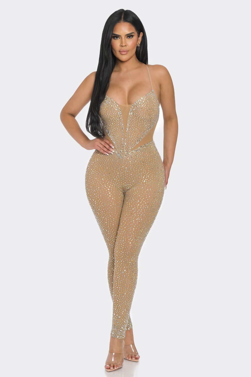 Rhinestone Embellished Sleeveless Jumpsuit