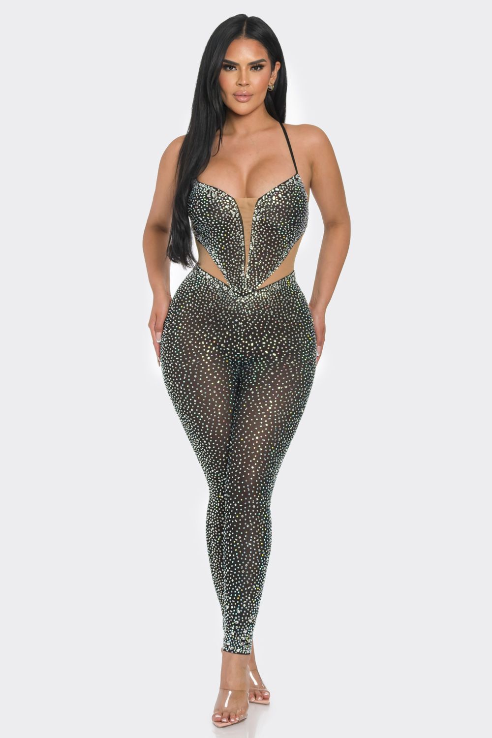 Rhinestone Embellished Sleeveless Jumpsuit