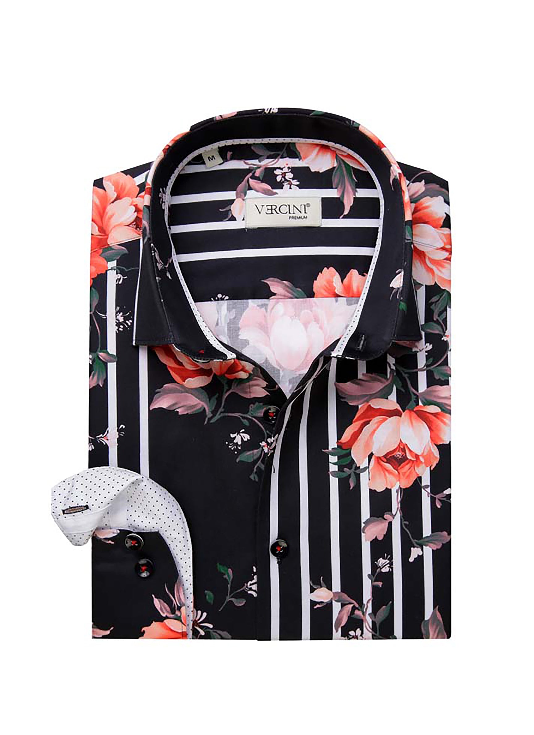 BLACK SHIRT WITH FLOWERS VERCINI COLLAR SHIRTS Casual Shirts Vercini