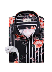 BLACK SHIRT WITH FLOWERS VERCINI COLLAR SHIRTS Casual Shirts Vercini