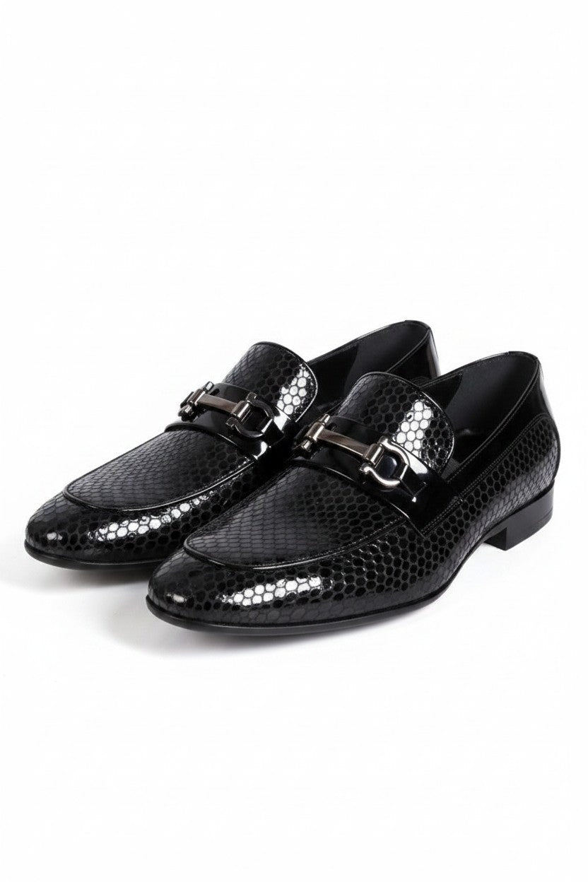 Bambu Alanya Black Honeycomb Patent Leather Horsebit Loafer