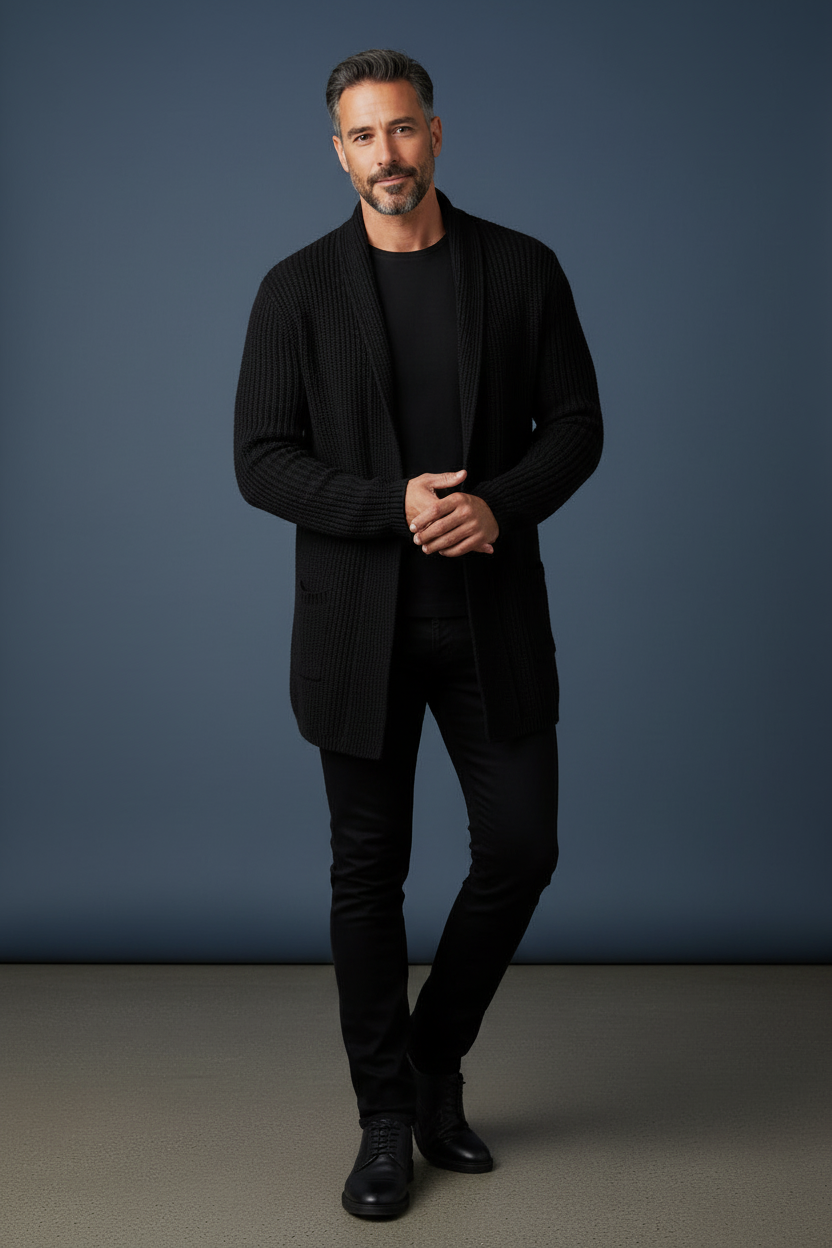 Black Cardigan - Relaxed Pose