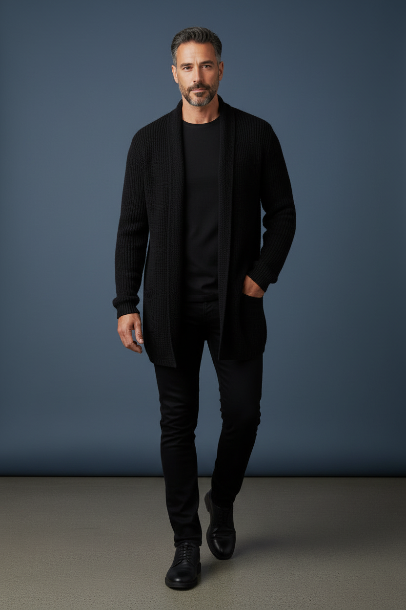 Black Cardigan - Walking Pose