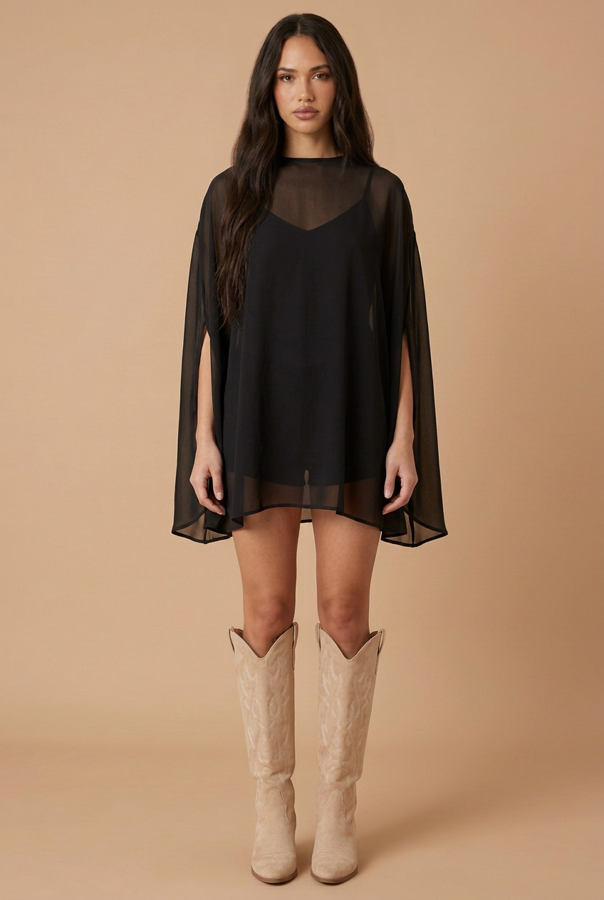 Black sheer top front pose