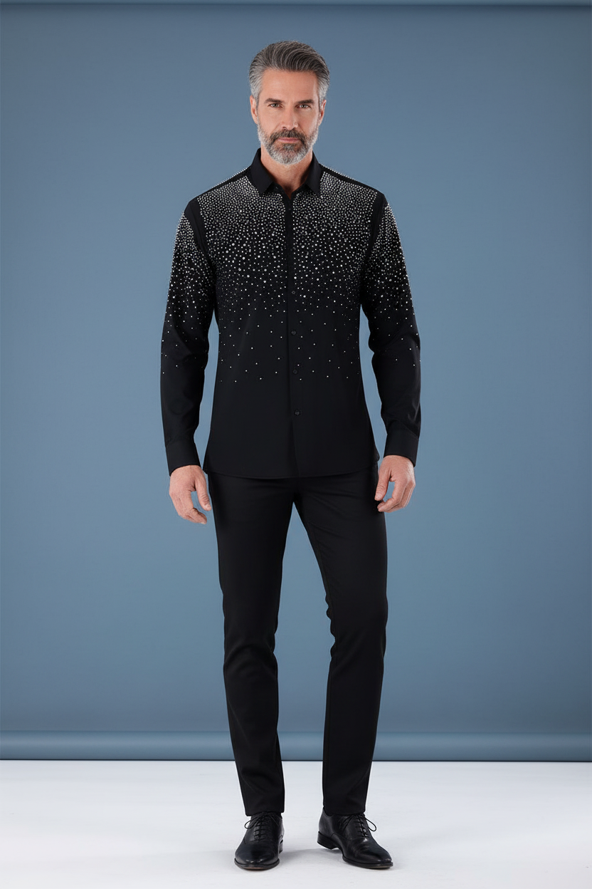 Black studded shirt front pose