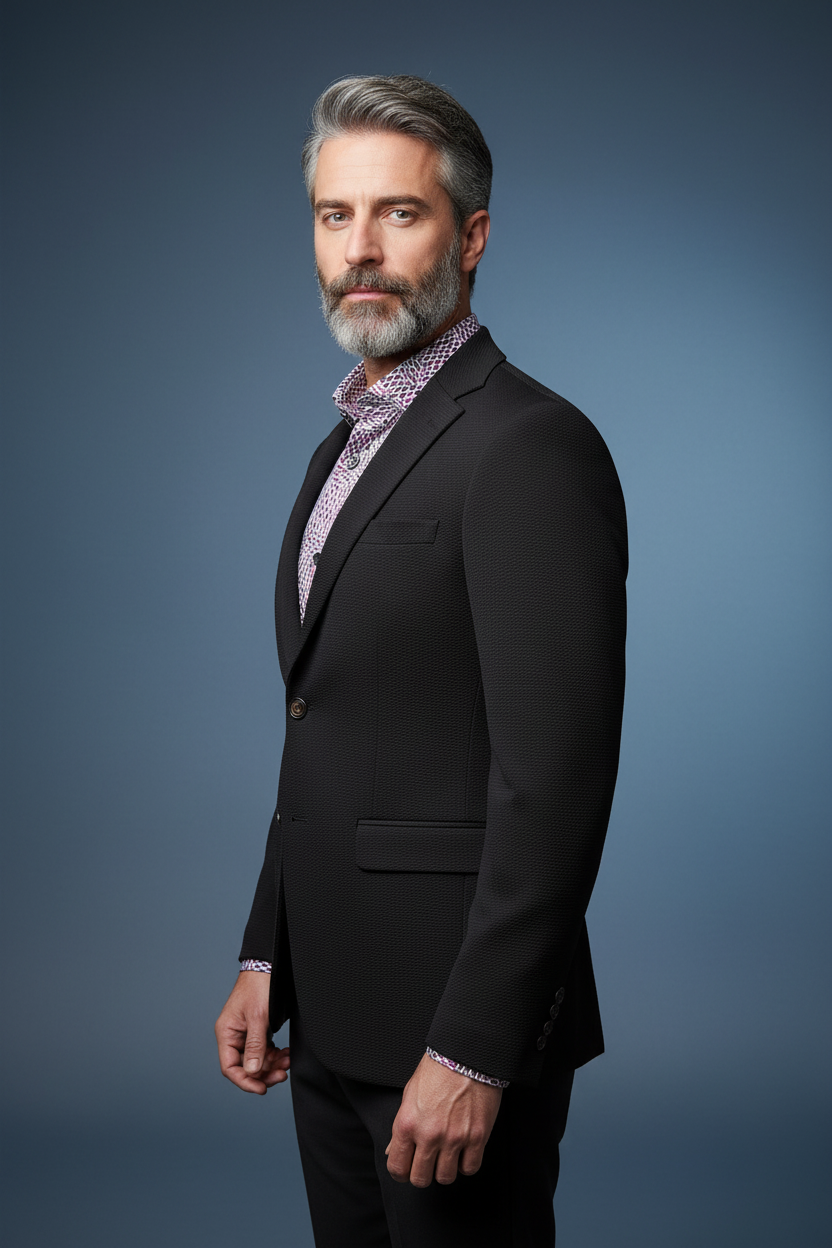 Black Textured Blazer Side Angle