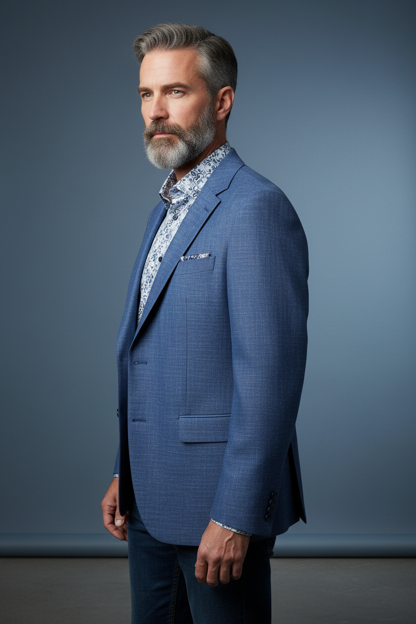 Blue Sport Jacket with Jeans - Side Angle