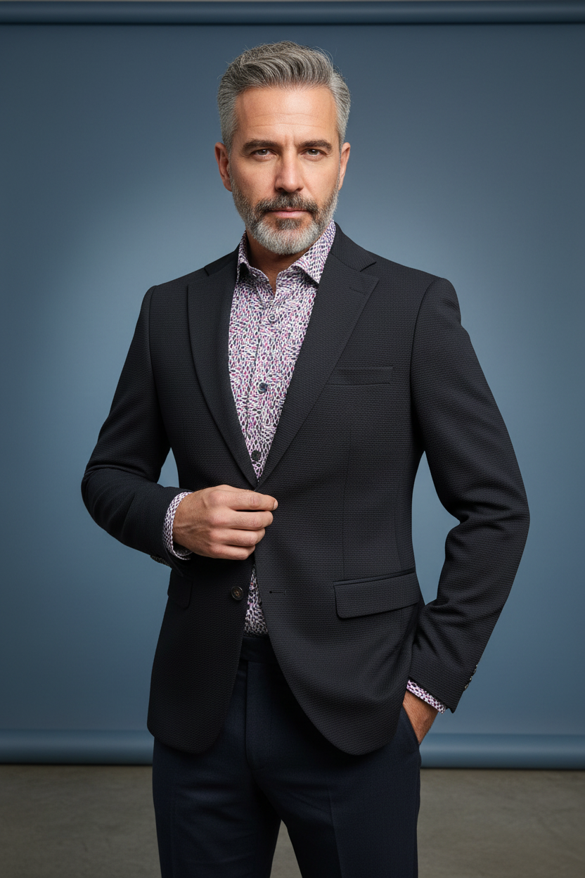 Blue Textured Blazer Detail