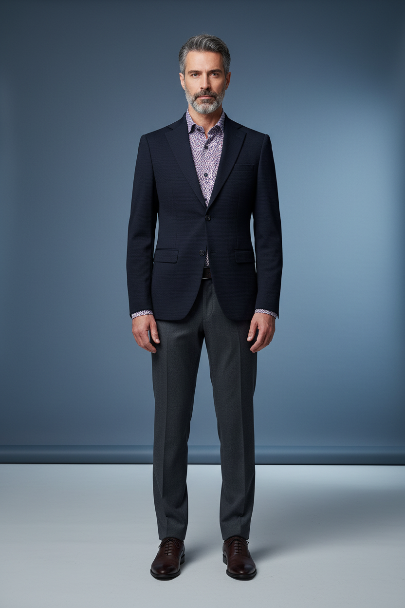 Blue Textured Blazer Front View