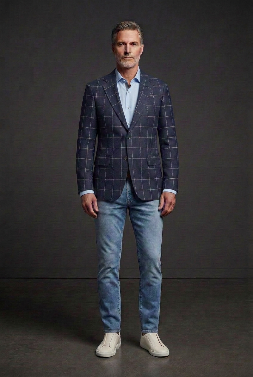 Blue windowpane jacket with the uploaded light blue shirt